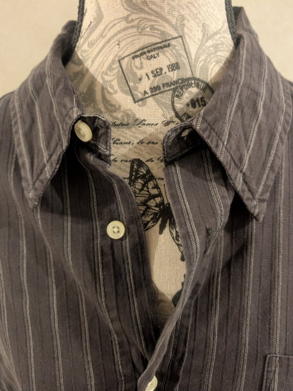 Old Navy Black Striped Button Down Shirt Men's XL Long Sleeve Casual Cotton - Picture 6 of 12